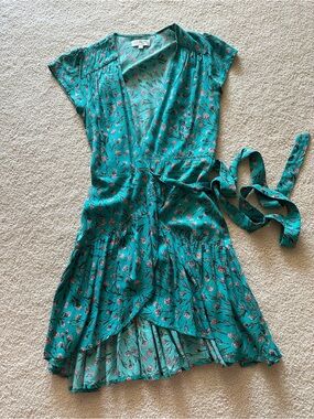 XIX PALMS Teal floral wrap dress